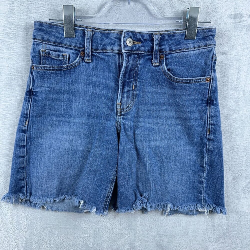 Old Navy Jeans Shorts Denim Stretch Raw Hem Mid Rise Womens Blue Size 2